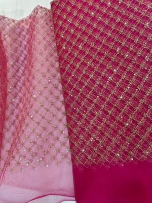 NET ZARI THREAD SEQUENCE EMBROIDERY FABRIC