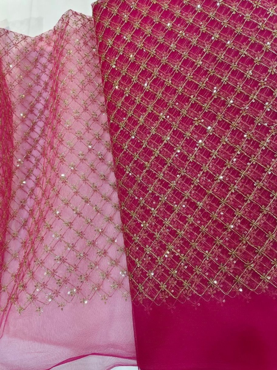 NET ZARI THREAD SEQUENCE EMBROIDERY FABRIC