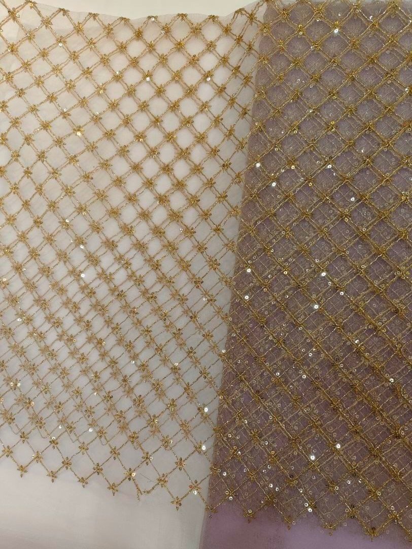 NET ZARI THREAD SEQUENCE EMBROIDERY FABRIC - Image 2