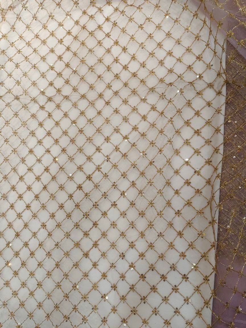 NET ZARI THREAD SEQUENCE EMBROIDERY FABRIC - Image 3