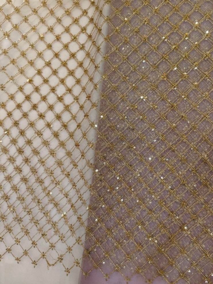 NET ZARI THREAD SEQUENCE EMBROIDERY FABRIC