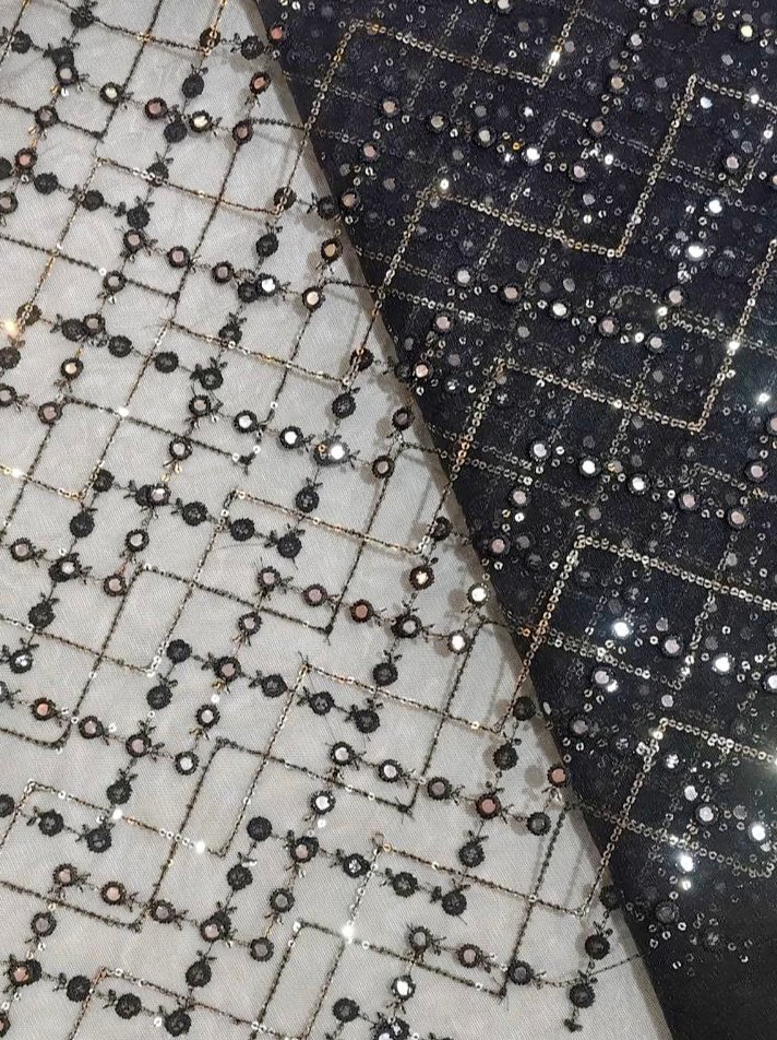 MIRROR SEQUENCE EMBROIDERY NET FABRIC