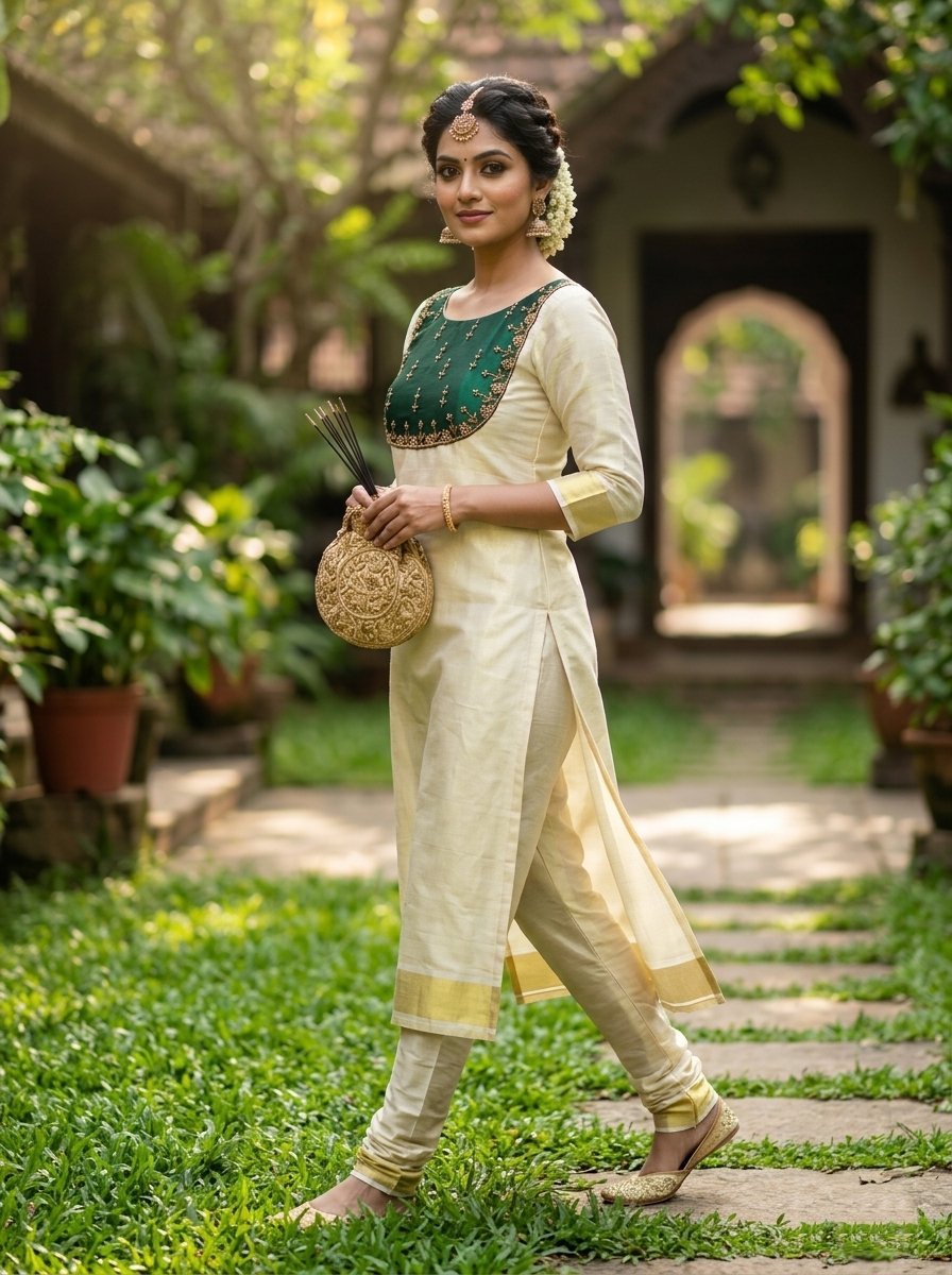 KURTI TISSUE GOLD BORDER